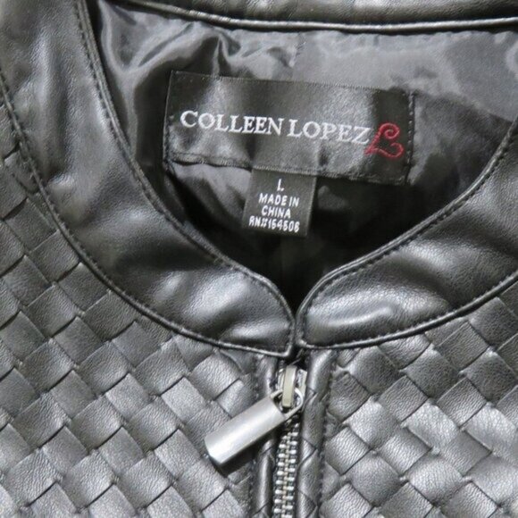 Colleen Lopez Woven Vegan Leather Jacket in Black Size Large - Picture 4 of 8
